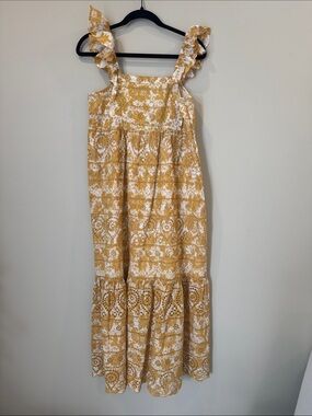 Stella Forest Paris, Women's Yellow Print Maxi Dress with Ruffle Straps